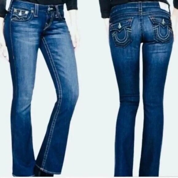 TRUE RELIGION WOMENS WORLD TOUR BECKY BOOTLEG JEANS W/ CRYSTAL BUTTONS SIZE 27 - Picture 1 of 16